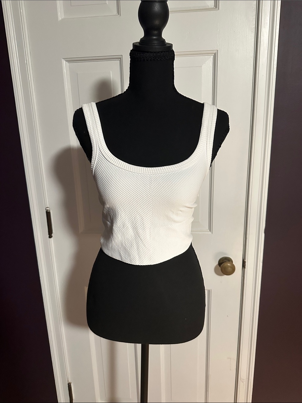Nikibiki White Ribbed Scoop Neck Crop Tank